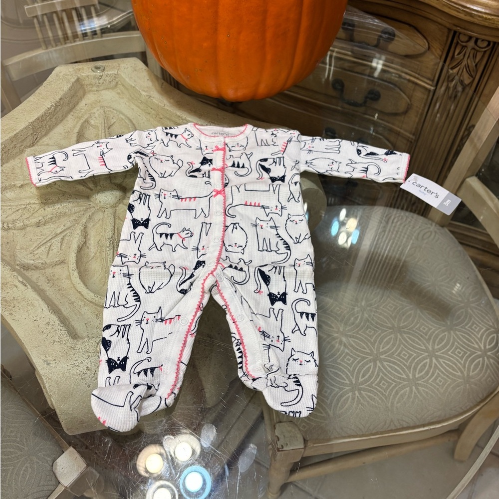 Carter's White and Black Cat Print Footie